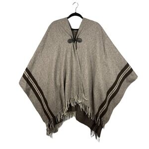 Ulla Johnson OS Wool Fringe Poncho‎ Brown, Tan Cardigan w Leather Toggle Closure